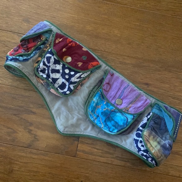 Belt Waist Organizer Pockets Hook & Loop Corduroy Adjustable Festival Colorful - Picture 1 of 7